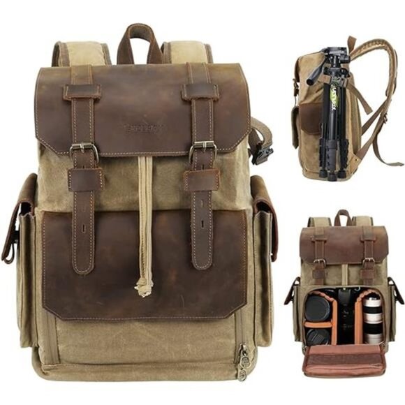 Camera Backpack, DSLR/SLR/Mirrorless Photography Camera Bag Waterproof Leather - Picture 8 of 8